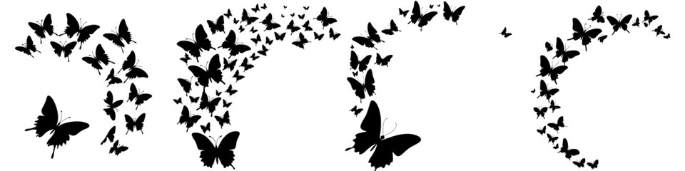 Modern abstract backdrop featuring a design that incorporates butterflies, with free black butterflies and a flow of illustrated insect butterflies