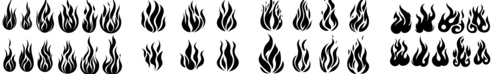 Tattoos and stickers featuring tribal fire flames, along with car decals and motorcycle stickers, showcase hot modern icons with gothic patterns of curved flames and tribal blazes resembling devil