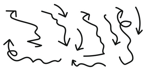 curved arrows collection, arrow set vector element design, curved line, wavy curved line 