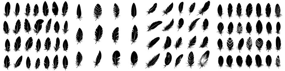 Feather and antique pen are black modern icons isolated on a white background
