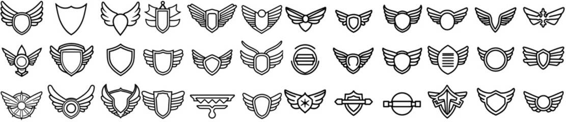 Modern set featuring wing army emblems, aviation badges, and pilot labels © Andrei