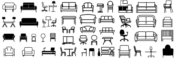 The lines of furniture, chair, armchair, lounge, sofa, and couch are modern icons
