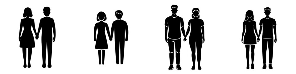 A man and woman on a date, holding hands, represented by a modern silhouette, symbolizing people in love