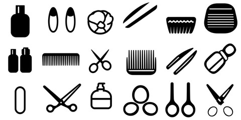 A cosmetics set featuring line and silhouette represents beauty and cosmetics icons