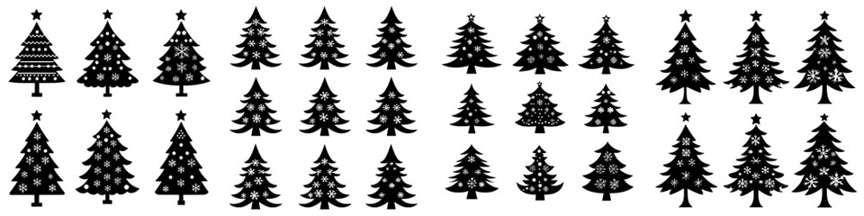 Modern stylized black silhouette christmas trees simple symbols