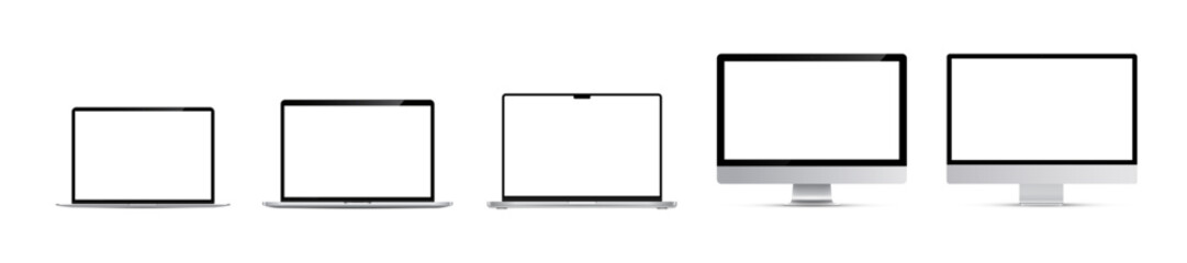Fototapeta premium Modern device vector set. Laptop and monitor screen collection.