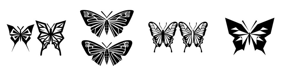 The logo set features modern butterflies in line and silhouette form