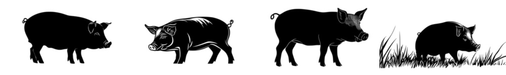 Modern illustration of a pig graphic icon, depicted as a black silhouette isolated on a white background