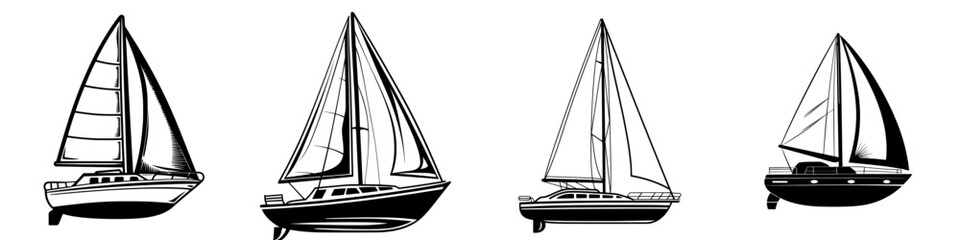 A hand drawn sailboat outline doodle icon represents boat travel and yachts, symbolizing water transport and recreational concepts through modern sketch illustrations on a white background for