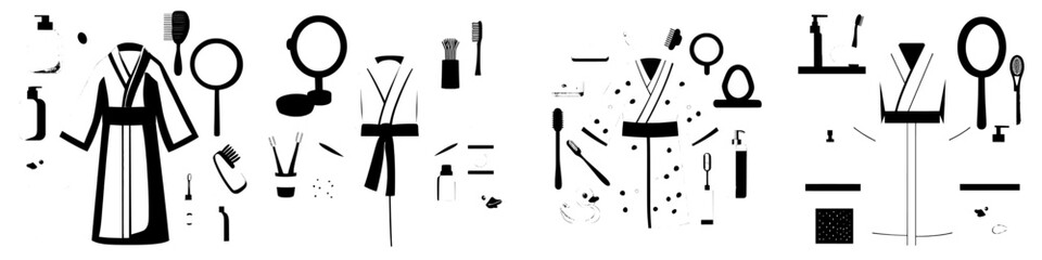 A modern cartoon set of bathroom accessories is illustrated on a white background with baby hygiene items isolated