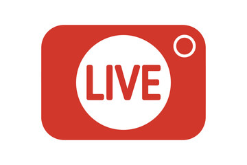 Red Camera Icon with Live Text Vector for Streaming Notification