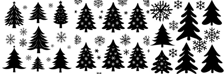 The illustration depicts a modern Christmas design with an abstract Christmas tree seamless pattern, complete with a winter texture of fir trees and snowflakes