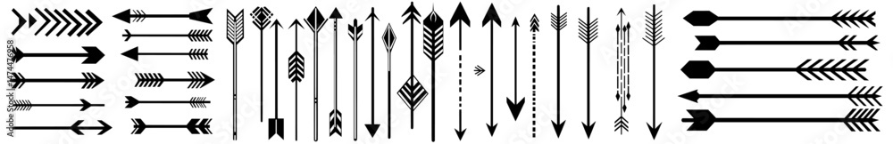 Poster modern arrow cursor and arrow icons isolated on a white background, representing direction and navig