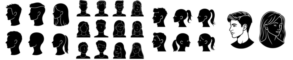 Modern avatars featuring male and female head outlines are available as profile icons, along with a set of people portraits