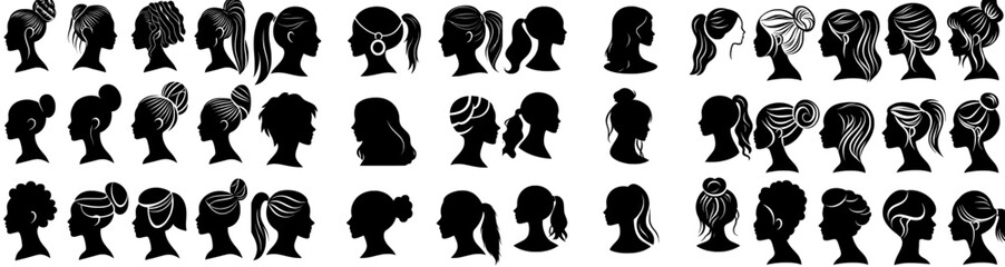 The collection features a variety of modern hairstyles on women's heads, and it's beautiful