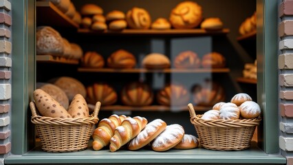 Rustic Bakery with Freshly Baked Bread and Pastries on Display