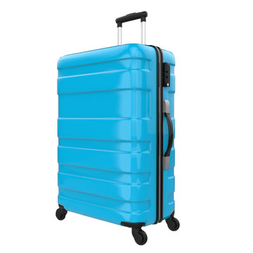 3D Blue travel suitcase, png file of isolated cutout object  on transparent background.