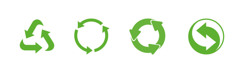 Recycling sign green vector icon set. Eco friendly symbols collection.