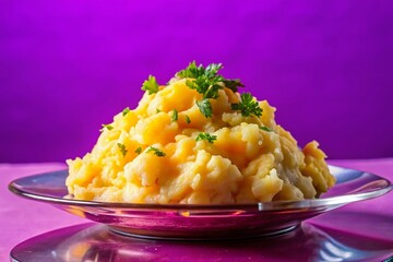 Creamy Mashed Potatoes on Rustic Brown Plate - Macro Food Photography