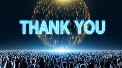 Celebration of gratitude with shimmering fireworks over an enthusiastic crowd during a special event at night