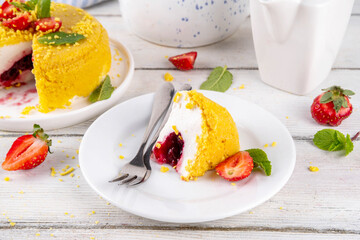 No-bake Upside Down Cheesecake, viral trendy version of classic Cheesecake New York with golden...