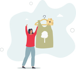 buying recycling eco friendly clothes and textile consciously. Conscious consumption, slow fashion and responsible shopping concept. character life .