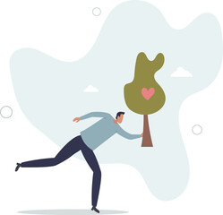 Sustainable development concept. character showing benefits of green industry,caring for plants and trees. character life .