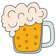Hand drawn cartoon glass of beer on white background.