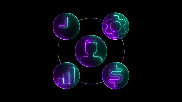 Glowing Neon Group Icon Animation on Black Motion Graphics Video for Teamwork and Collaboration netor  sidang man. 