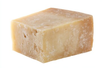 A block of pale yellow cheese, isolated on white.