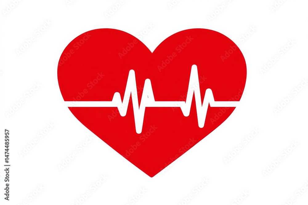 Poster Heart symbol with heartbeat line representing health awareness and vitality in a simple design