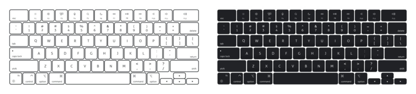 Computer keyboard vector outline and flat template.