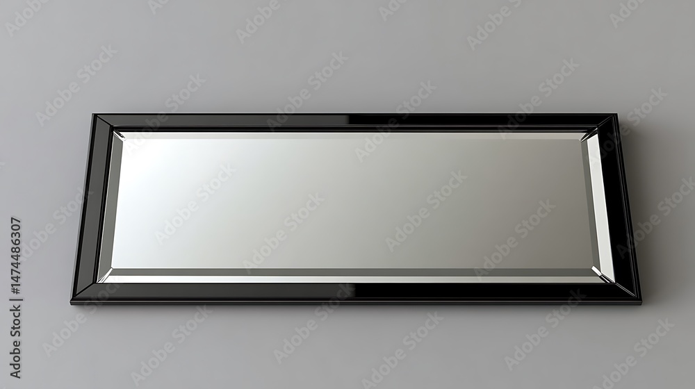 Fototapete a beveled glass rectangular mirror with an elegant black border isolated on a gray background