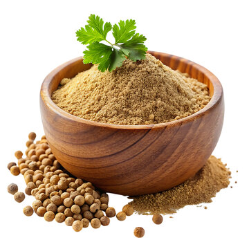 Cumin Powder in Wooden Bowl Isolated On Transparent Background. Cumin Powder.