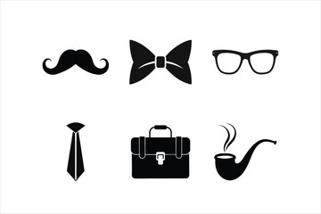  Gentleman Icon Set  Mustache, Bow Tie, Glasses Fathers day icon 