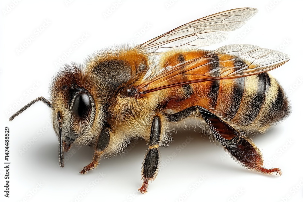 Aufkleber close-up image of a bee showcasing its detailed features and vibrant colors in a natural setting dur