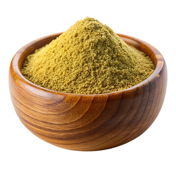 Cumin Powder in Wooden Bowl Isolated On Transparent Background. Cumin Powder.