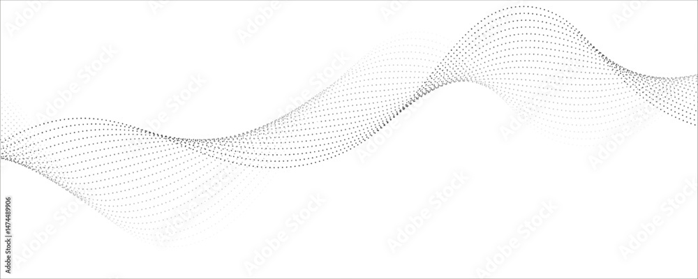 Wall mural flowing dots particles wave pattern 3d curve halftone black gradient curve shape isolated on white b