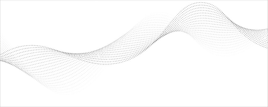 Flowing dots particles wave pattern 3D curve halftone black gradient curve shape isolated on white background. Vector in concept of technology, science, music, modern vector wave