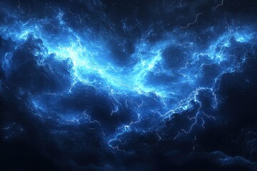 Fototapeta premium Dynamic Blue Lightning Storm in Dark Sky Captured in Stunning High-Resolution Digital Art