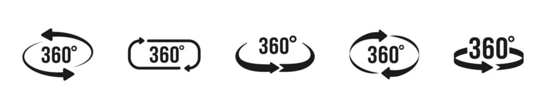 360 degrees turning vector icon set. Arrow Icons full rotation collection