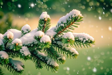 Double Exposure: Snowy Tree Twig & Winter Landscape - Dreamy Winter Scene