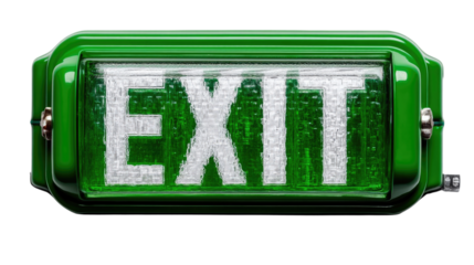 Illuminated Exit Sign: A classic, brightly lit exit sign, its vibrant green hue and bold lettering providing clear guidance and a sense of security.