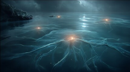 Obraz premium An ocean water surface with a source of light beneath.