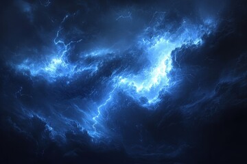Dramatic Blue Lightning Storm in Dark Sky Capturing Intense Energy and Power of Nature's Electric Phenomenon
