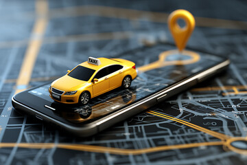 Online mobile application for taxi ordering service displayed on modern smartphone