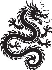 Naklejka premium Dynamic dragon black silhouette with coiled body and sharp claws, showcasing mythology and power