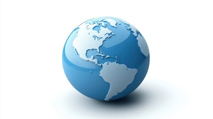 Naklejka premium A glossy blue globe featuring detailed relief of continents, ideal for illustrating global themes such as travel, international business, or environmental awareness