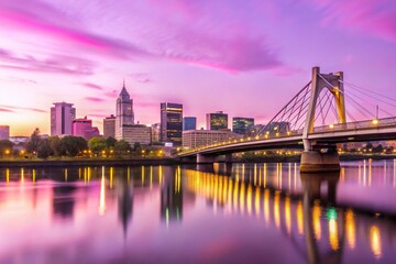 Dusk Portland Skyline, Tilikum Bridge Bokeh, Oregon Cityscape
