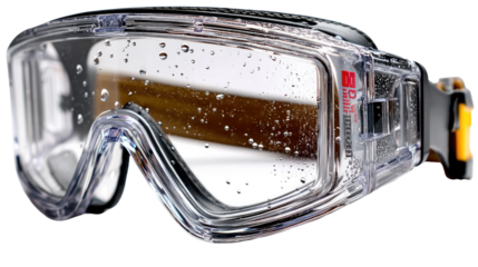 Safety First: The image showcases a pair of safety glasses, designed to protect eyes. The clear lenses and secure fit convey a sense of reliability and protection.
